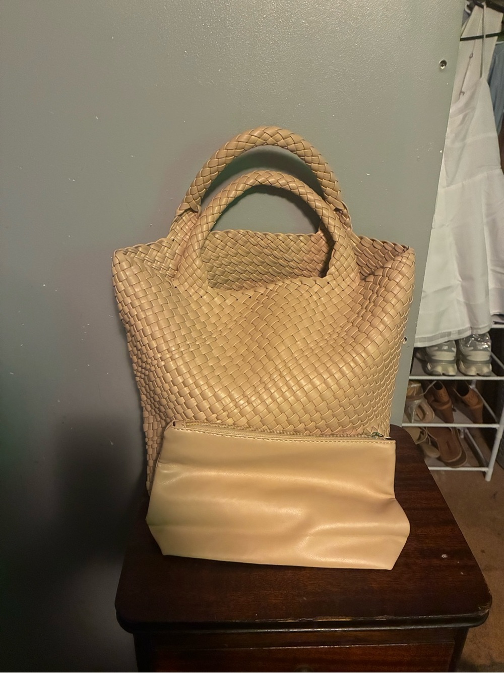 Amazon Beige Woven Tote with Matching Pouch